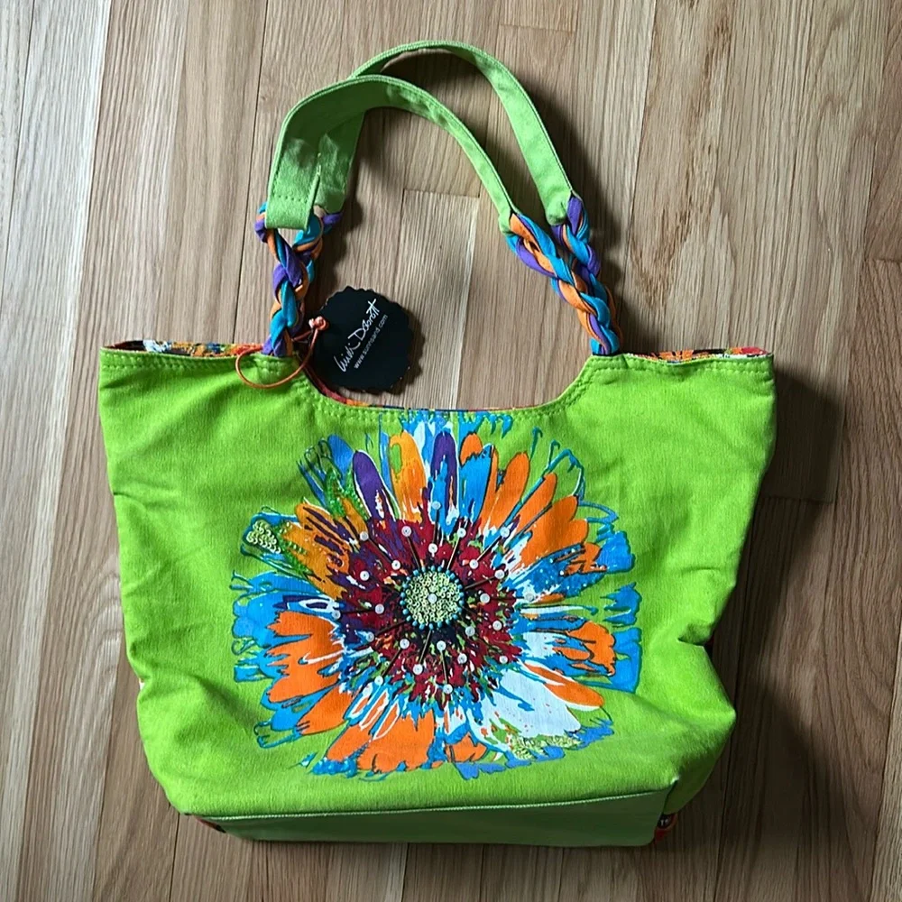 Artsy Floral Designer Colorful Resort Tote Fun-Loving Beach Trip Cruise-Like New - Picture 7 of 12